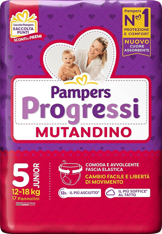 PANNOLINI PAMPERS PROGRESSI MUTANDINO 17 PEZZI NEW JUNIOR TAGLIA 5