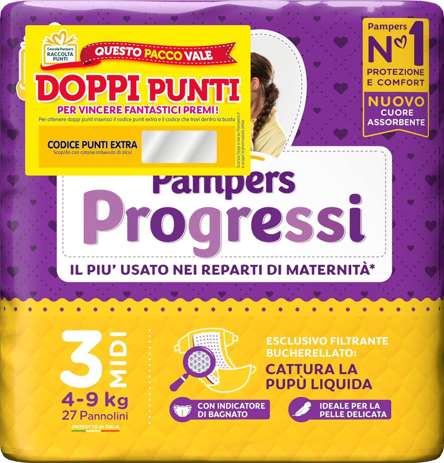PANNOLINI PAMPERS PROGRESSI MUTANDINO 27 PEZZI NEW MIDI TAGLIA 3
