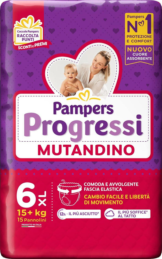 PANNOLINI PAMPERS PROGRESSI MUTANDINO 15 PEZZI NEW XL TAGLIA 6