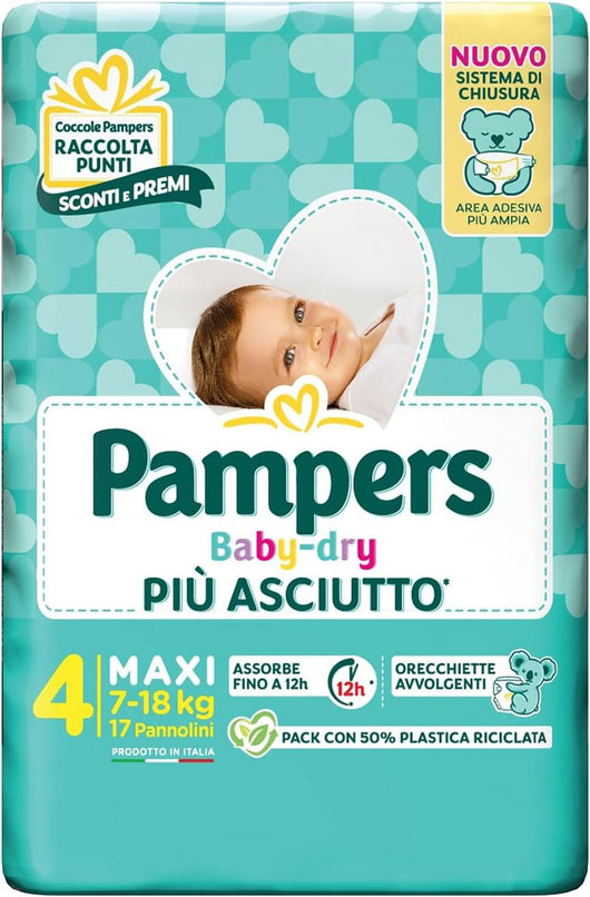 PAMPERS PANNOLINI BABY DRY PIU ASCIUTTO 4 17 PZ MAXI 7-18 KG