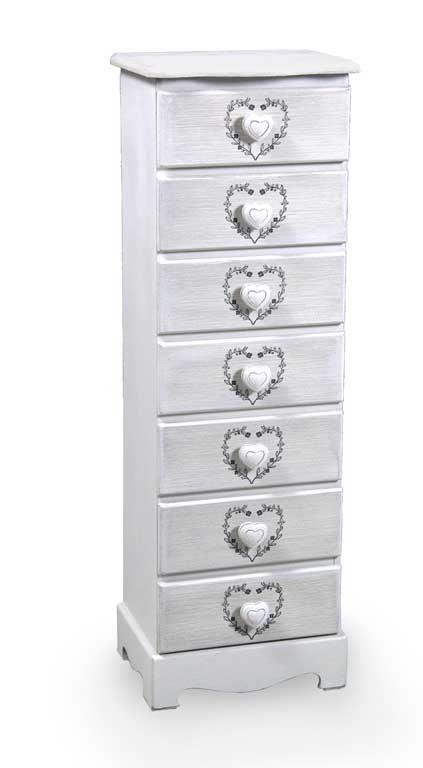 VINCY CASSETTIERA CON DECORO CUORE A 7 CASSETTI 29X23XH89 CM BIANCA