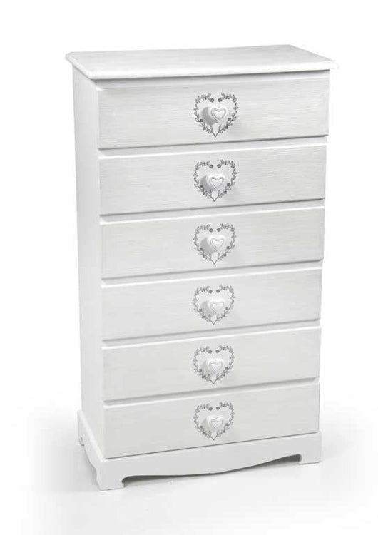 VINCY CASSETTIERA CON DECORO CUORE A 6 CASSETTI 55X30XH95 CM BIANCA
