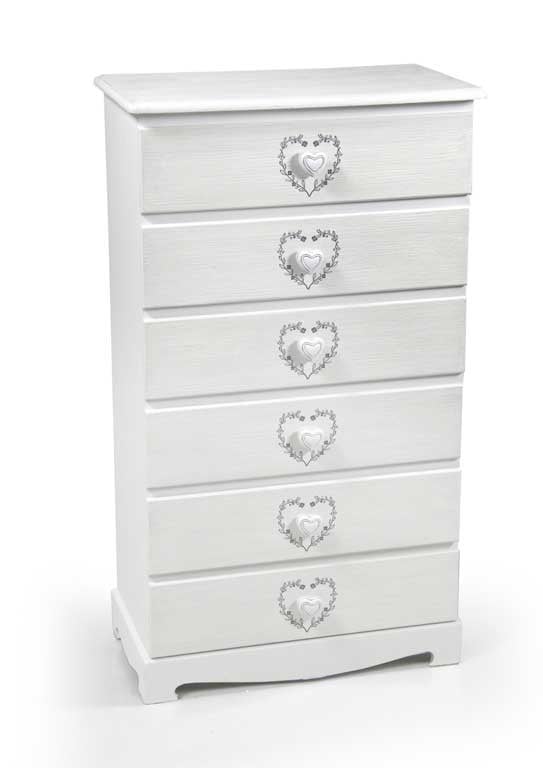VINCY CASSETTIERA CON DECORO CUORE A 6 CASSETTI 55X30XH95 CM BIANCA