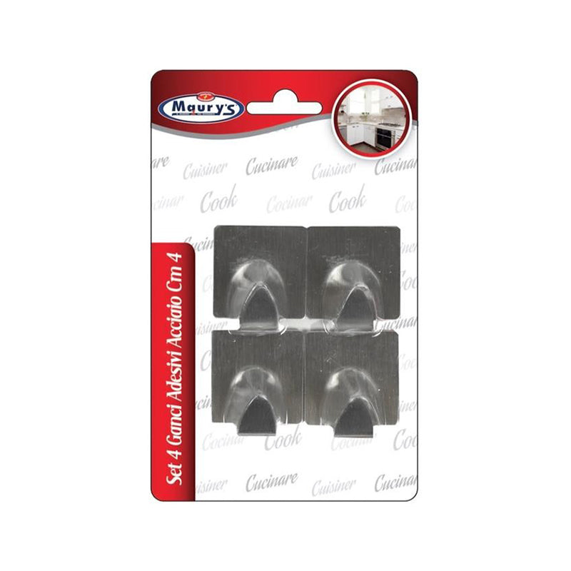 SET 4 GANCI ADESIVI IN ACCIAIO FORMA ASSORTITA 4 CM
