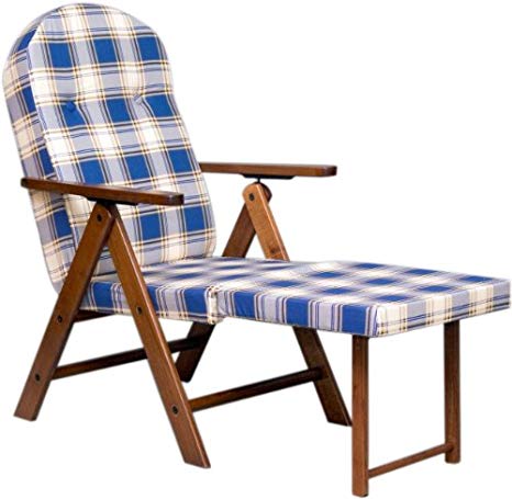 POLTRONA AMALFI CON PROLUNGA BLU SCOZZESE LEGNO NOCE RECLINABILE 4 POSIZIONI