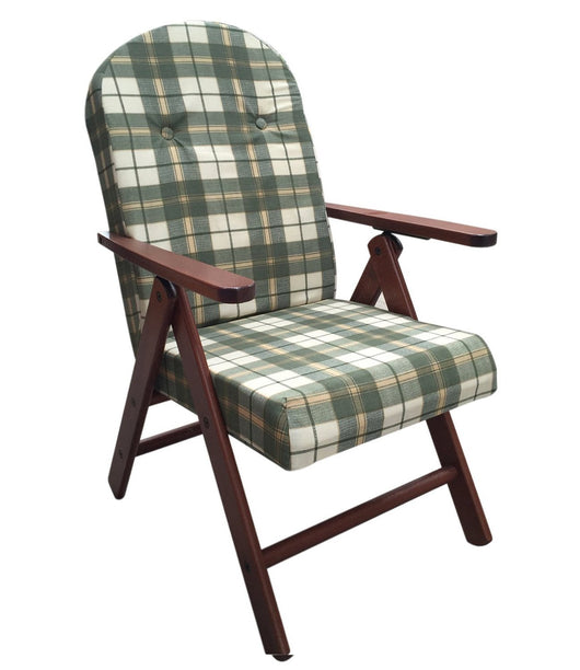 POLTRONA AMALFI VERDE SCOZZESE LEGNO NOCE RECLINABILE 4 POSIZIONI