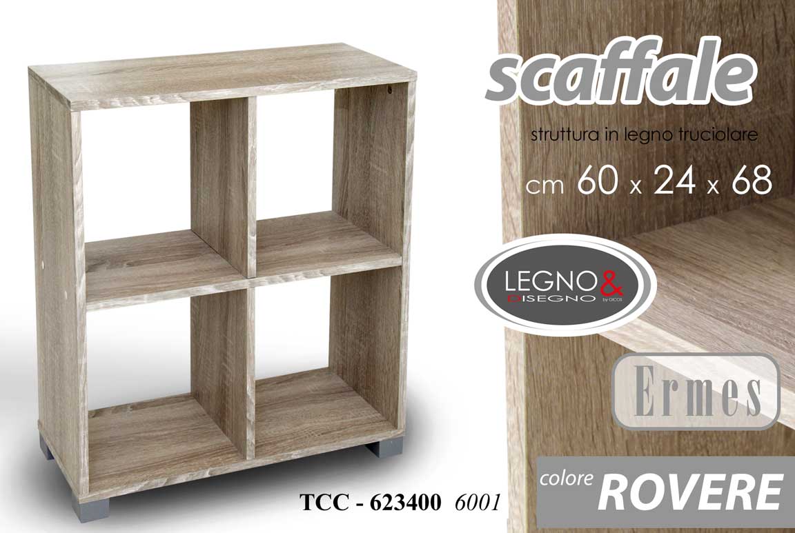 CUBO SCAFFALE ROVERE SBIANCATO 60X24X H 68 CM