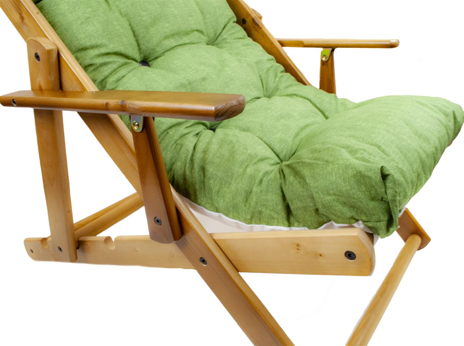 MAURY'S POLTRONA RELAX VERDE TINTA UNITA COMODONA IN LEGNO 3 POSIZIONI CON CUSCINO IMBOTTITO