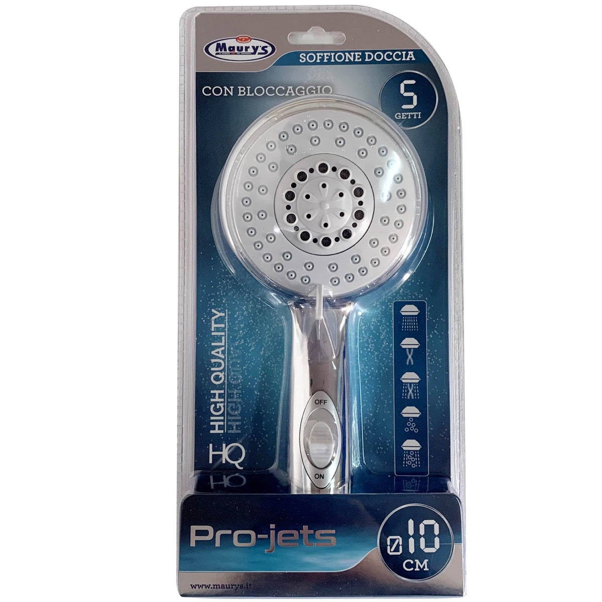 MAURY'S SOFFIONE DOCCIA MULTIFUNZIONE 5 FUNZIONI 10 CM CON BLOCCAGGIO