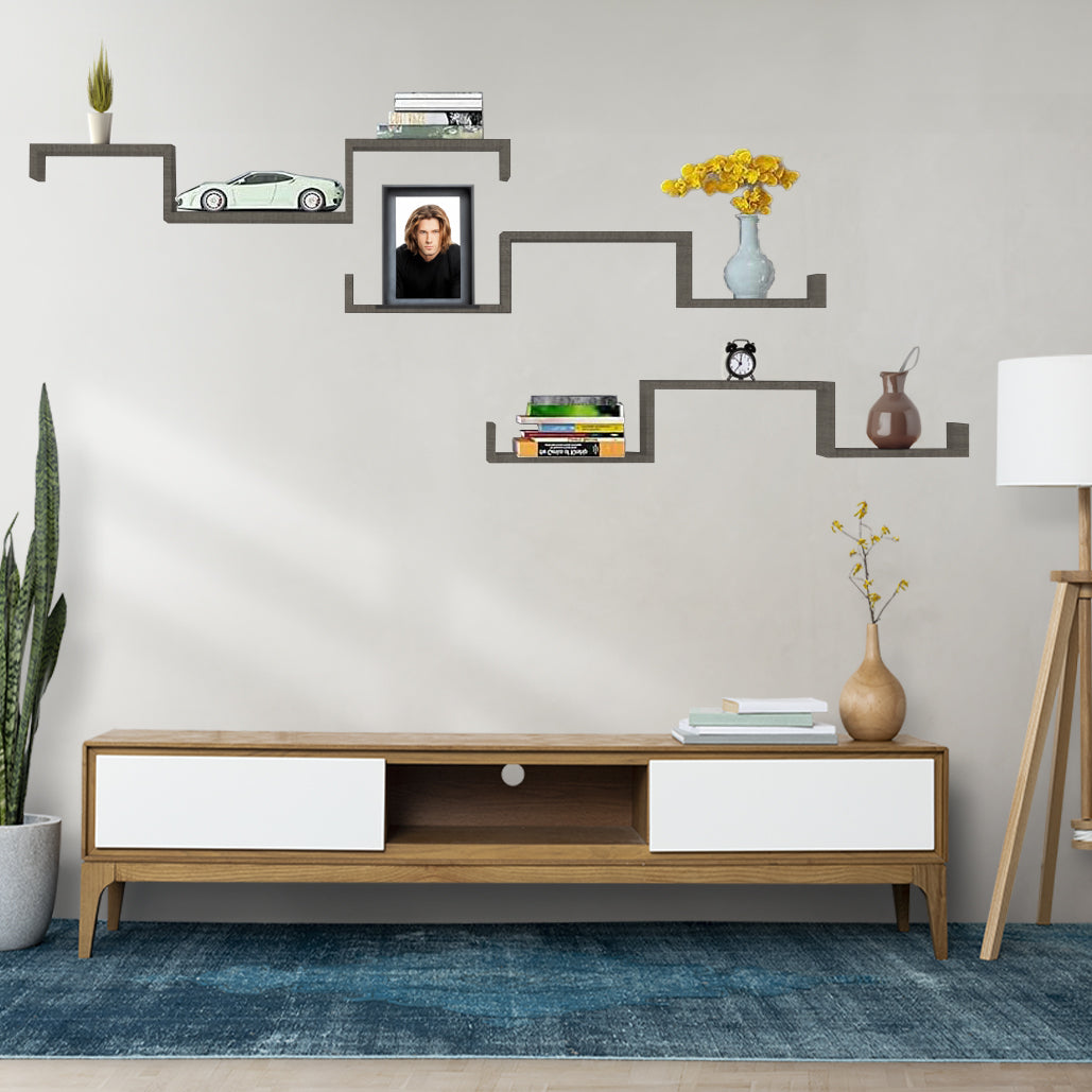 SET 3 MENSOLE LINEARI IN DIFFERENTI DIMENSIONI CON FINITURA OLMO