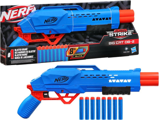 NERF ALPHA STRIKE BIG CAT SABBIATURA DOPPIA CANNA SPARA 2 FRECCETTE DI FILA CON 8 FRECCETTE 8+ ANNI
