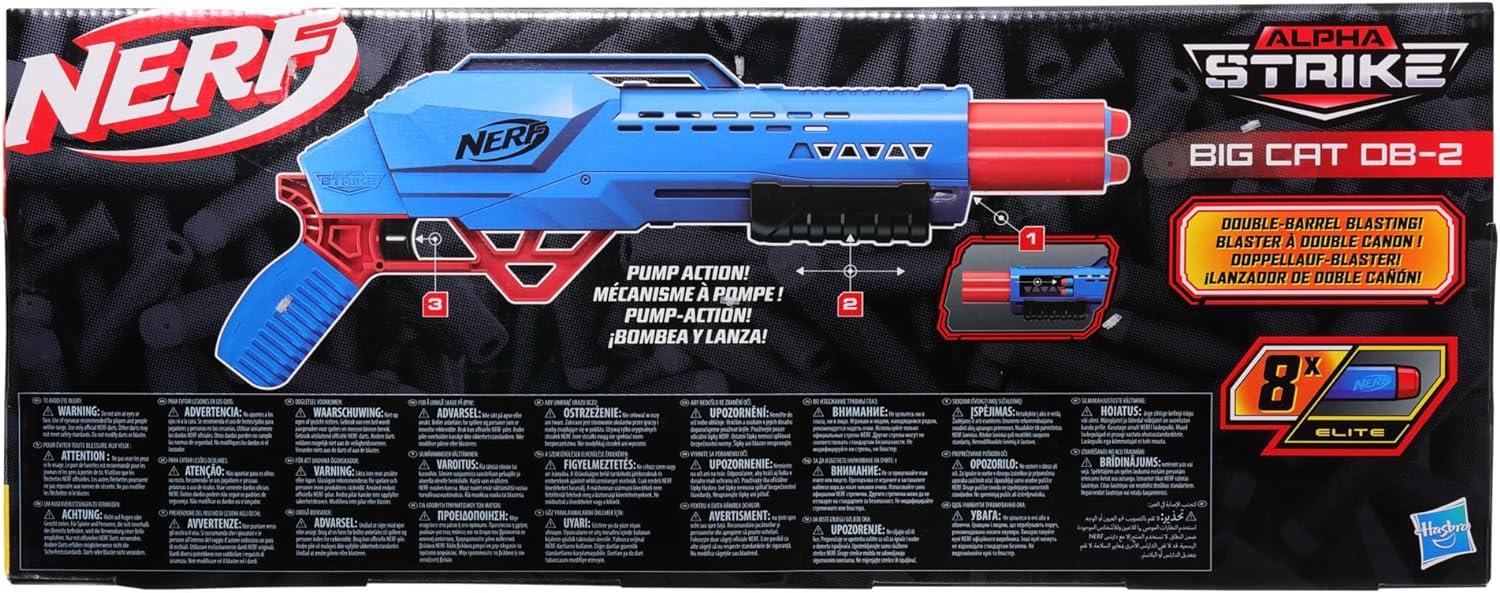 NERF ALPHA STRIKE BIG CAT SABBIATURA DOPPIA CANNA SPARA 2 FRECCETTE DI FILA CON 8 FRECCETTE 8+ ANNI