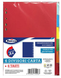 DIVISORI DI CARTA  6 PZ CON TASTI COLORATI IDEALE PER FORMATO A4