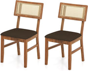 Set di 2 sedie da pranzo con schienale in rattan, sedie da cucina imbottite, portata fino a 180 kg, sedia imbottita in legno, per sala da pranzo, soggiorno, cucina, balcone (marrone)