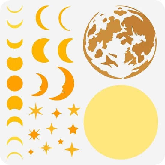 Tavolozza a strati per dipinti 30x30cm - Template delle fasi lunari - Tavolozza per disegno della metà della luna - Tema spaziale - Tavolozza in plastica per dipinti DIY - Decorazione per parete e mobili in legno