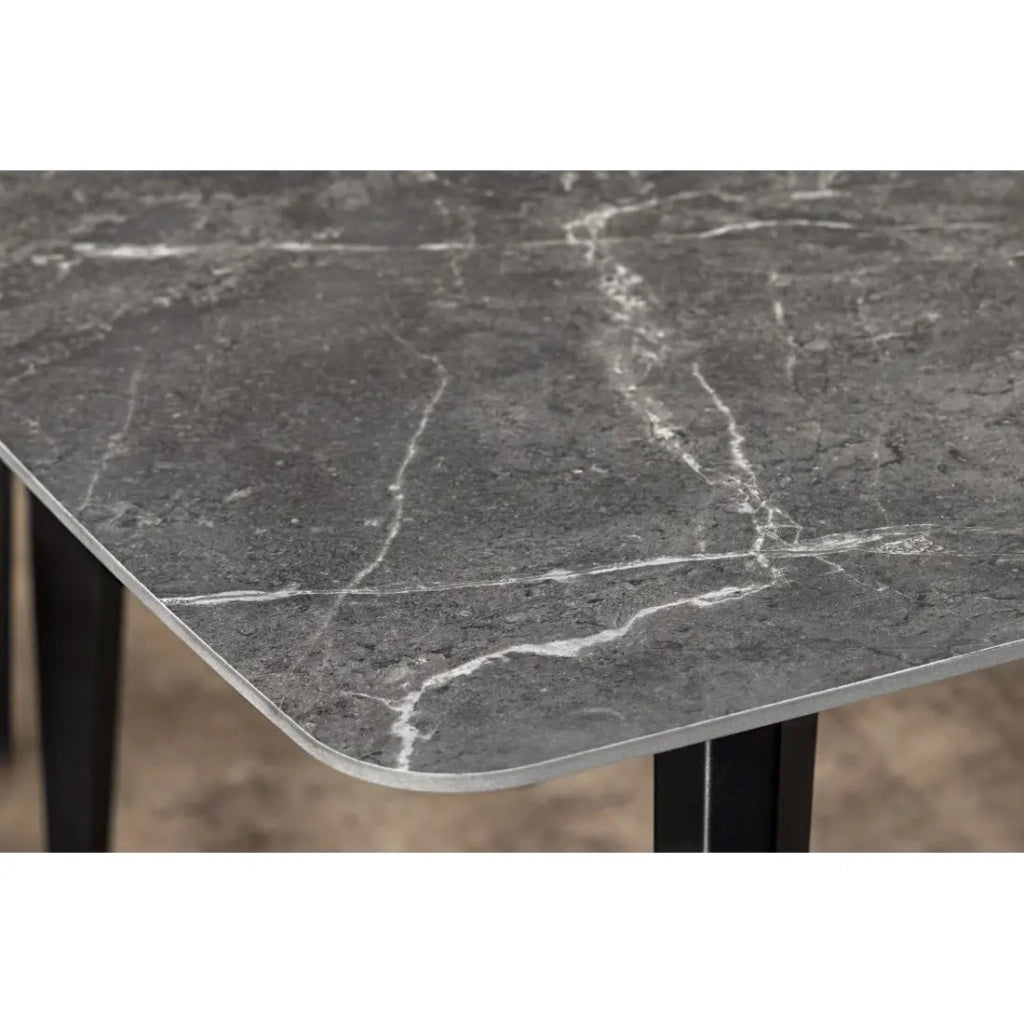 Table HEXA – Rettangolare 160 cm – Piano in ceramica effetto marmo antracite – Gambe in metallo – Stile moderno
