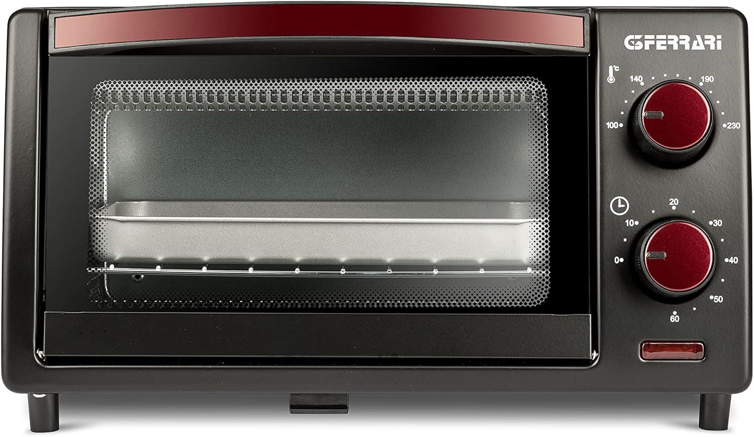 FERRARI G10169 FORNETTO ELETTRICO 10 LITRI 800 W TIMER 60 MIN FONDO APRIBILE 100-230°C GRIGLIA INOX ROSSO/NERO