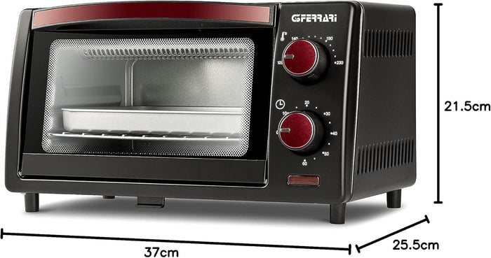 FERRARI G10169 FORNETTO ELETTRICO 10 LITRI 800 W TIMER 60 MIN FONDO APRIBILE 100-230°C GRIGLIA INOX ROSSO/NERO