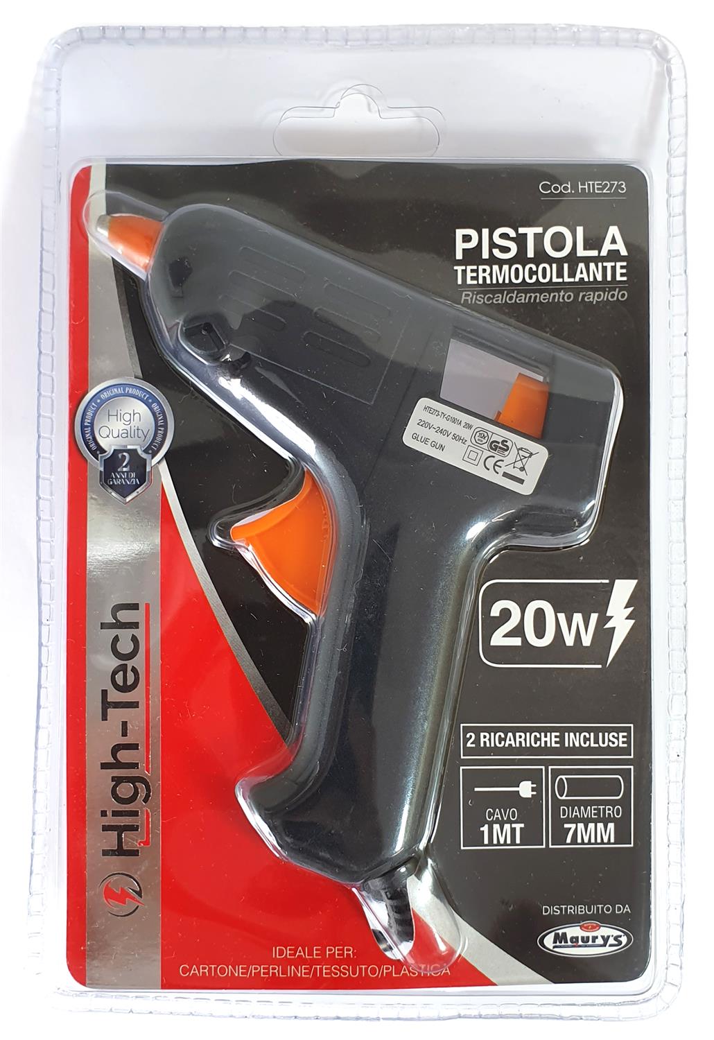 PISTOLA TERMO COLLANTE 20W 230V RICAMBIO 7 MM CON CAVO - HIGH-TECH