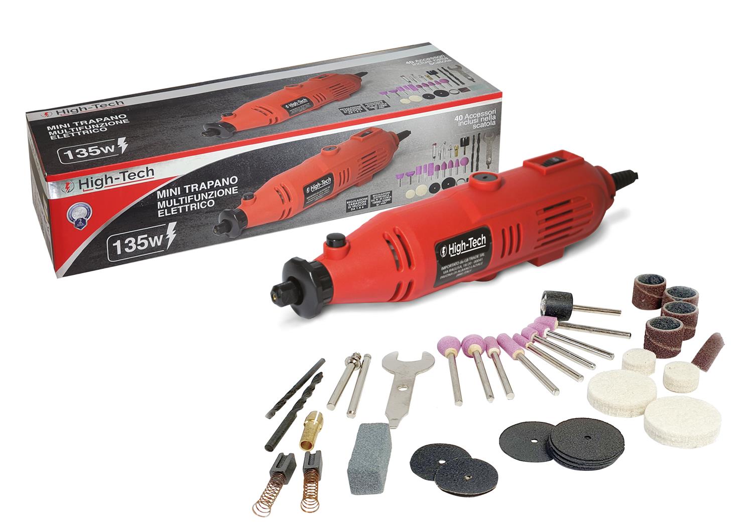 SET MINI TRAPANO MULTIUSO ELETTRICO DA 135 W CON 40 ACCESSORI  - HIGH-TECH