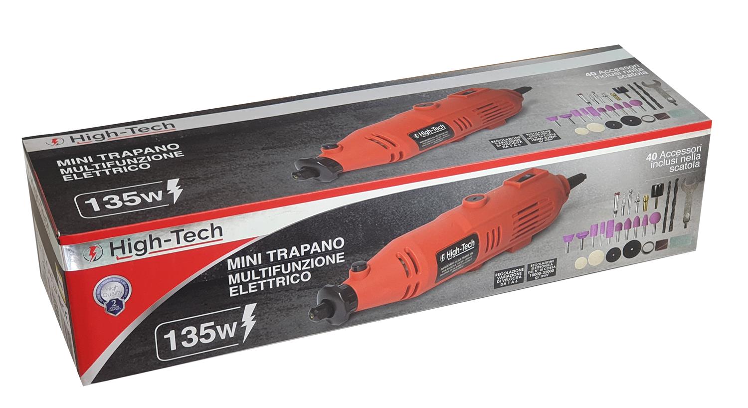 SET MINI TRAPANO MULTIUSO ELETTRICO DA 135 W CON 40 ACCESSORI  - HIGH-TECH