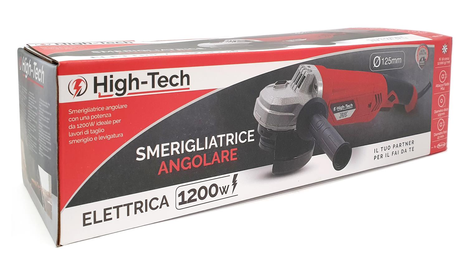SMERIGLIATRICE ANGOLARE 1200 W CON MANICO LUNGO ERGONOMICO 12000 GIRI/MIN - HIGH-TECH