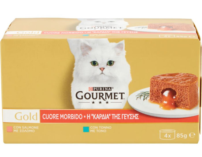 PURINA GOURMET GOLD PATÈ CON MORBIDO CUORE GR 85X4 PZ CON MTONNO E SALMONE
