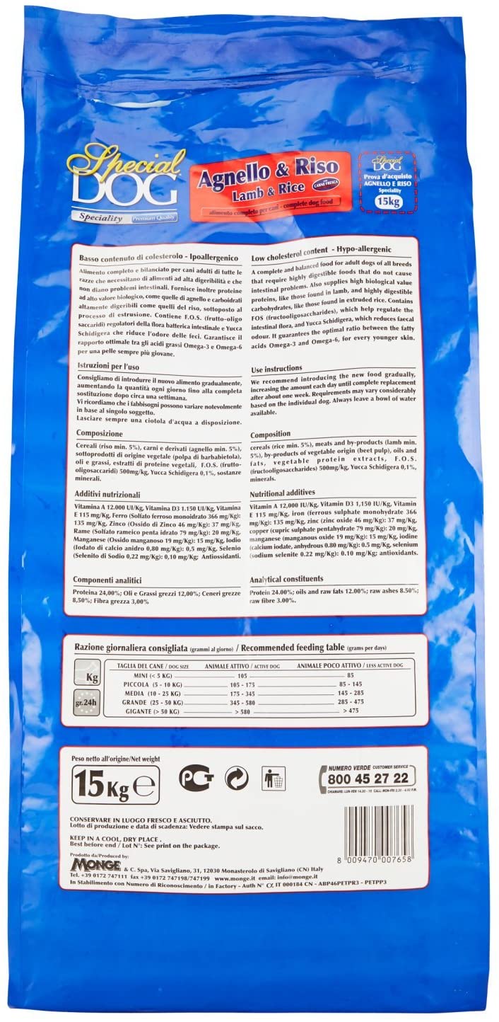 SPECIAL DOG CROCCHETTE CON AGNELLO E RISO PREMIUM FORMATO DA 15 KG