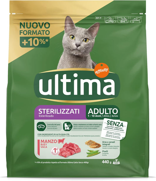 ULTIMA CROCCHETTE PER GATTO ADULTO 1-10 ANNI 440 GR GUSTO MANZO PER GATTI STERILIZZATI