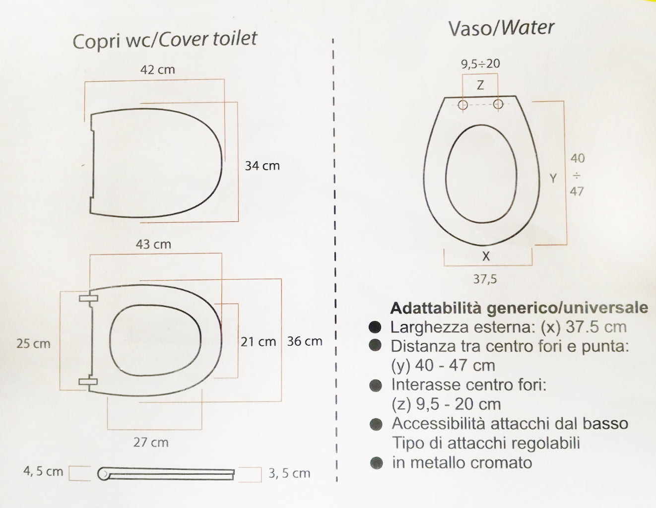 MAURY'S COPRI WATER WC EXTRA BIANCO KIT DI MONTAGGIO CON GANCI INOX
