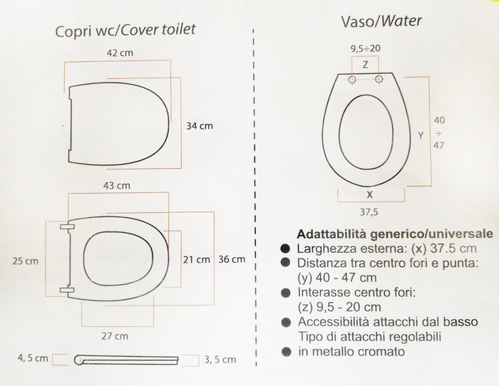 MAURY'S COPRI WATER WC EXTRA BIANCO KIT DI MONTAGGIO CON GANCI INOX