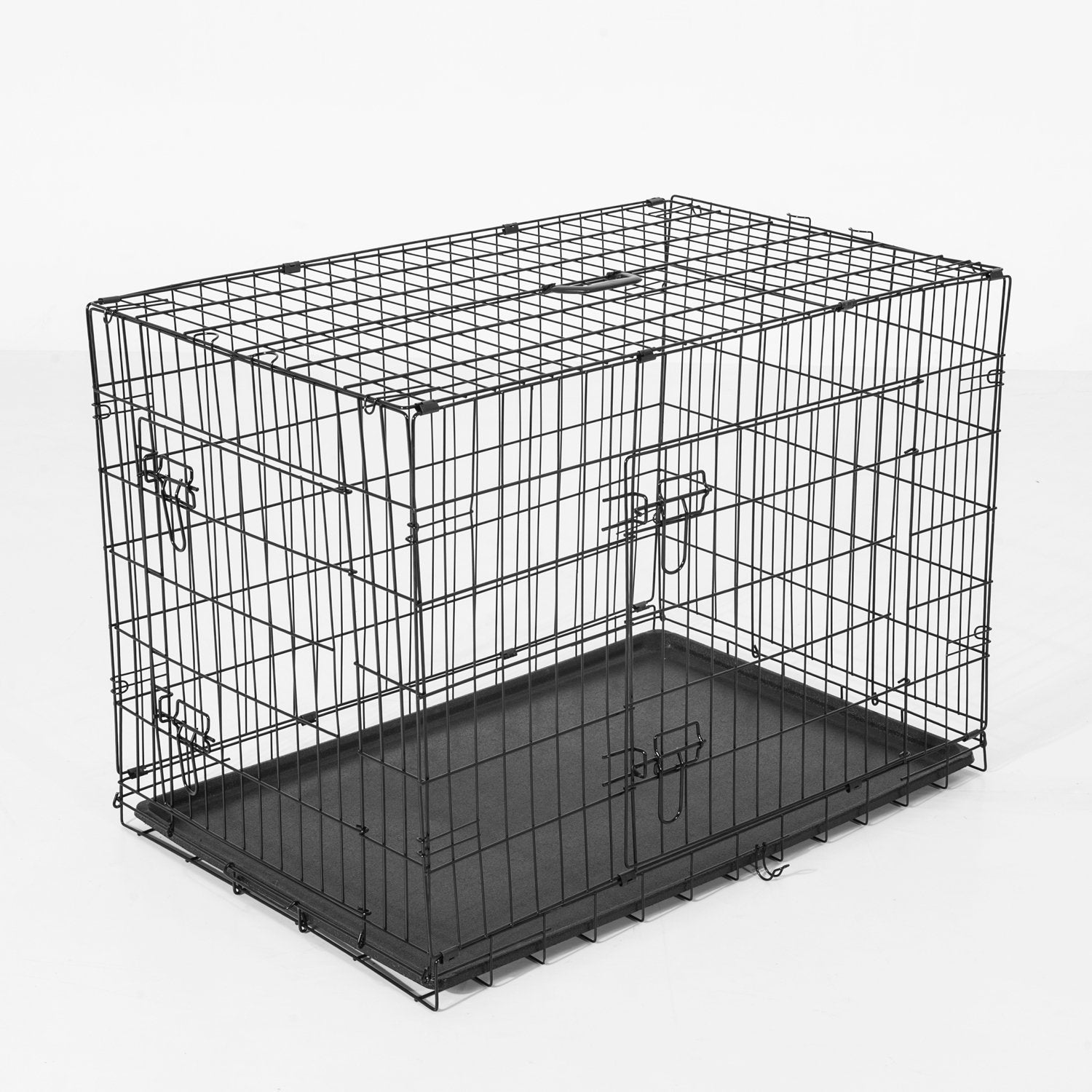 GABBIA TRASPORTINO PER ANIMALI PIEGHEVOLE IN ACCIAIO 76X53X57 CM NERO