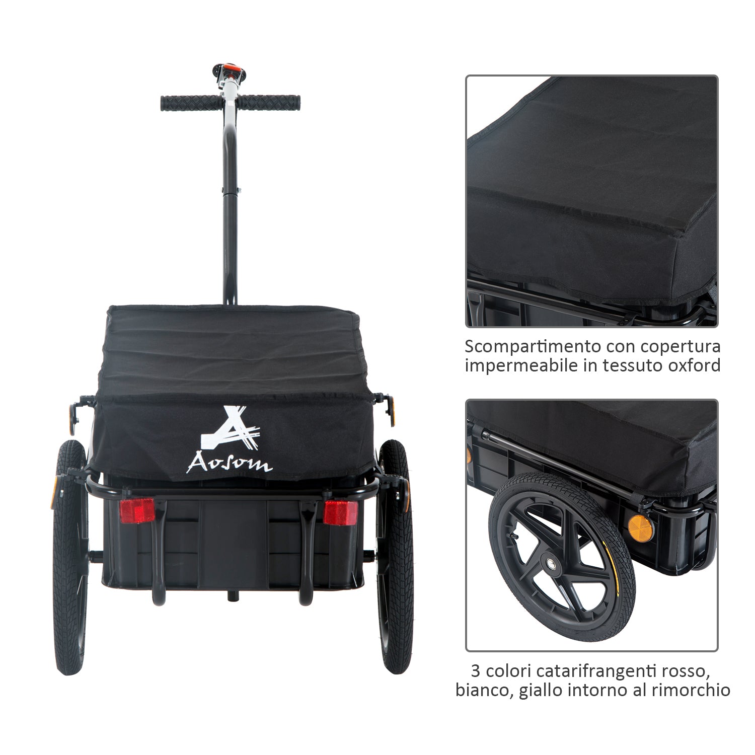 CARRELLO A RIMORCHIO PER BICICLETTA PORTA OGGETTI IN ACCIAIO 144X59X80CM