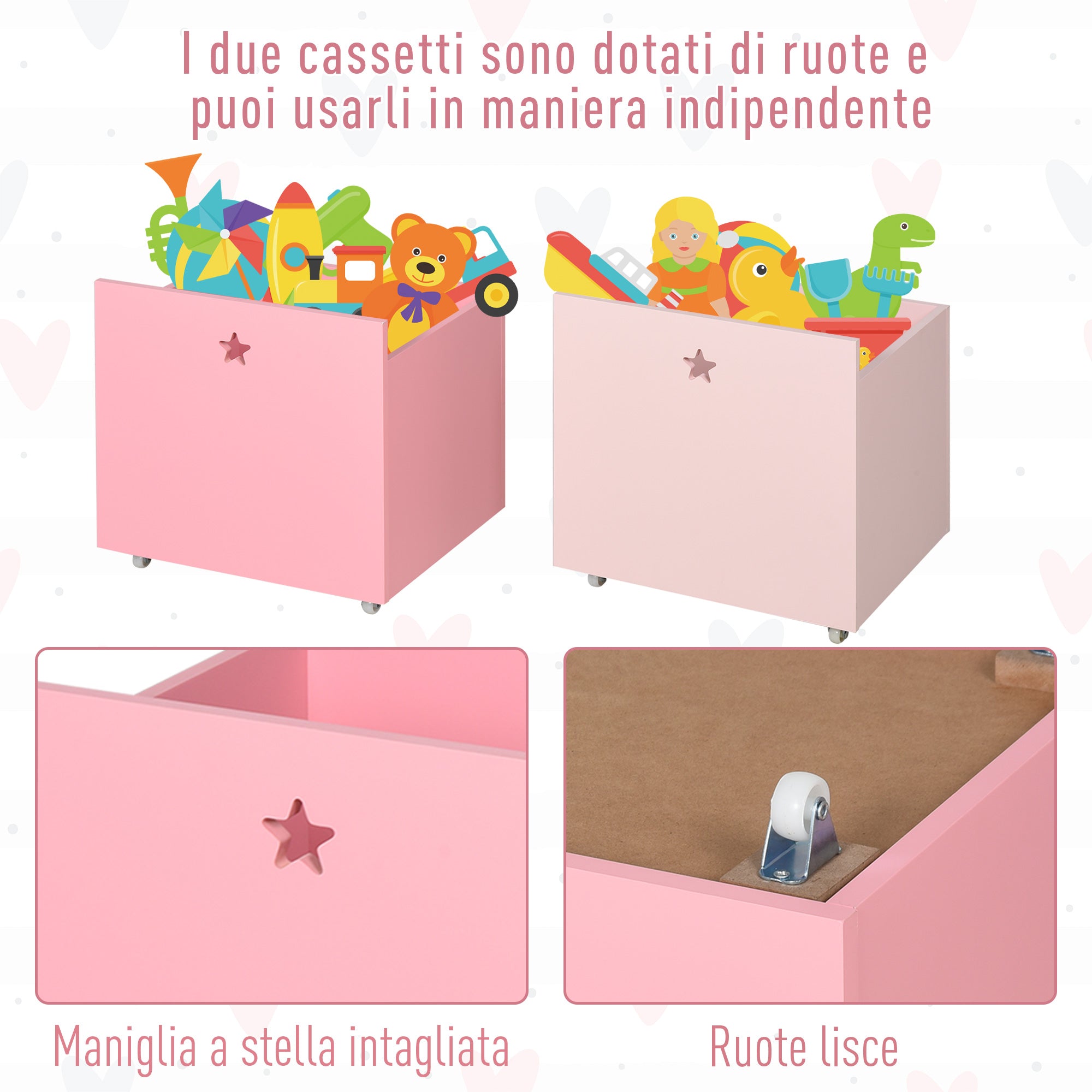 LIBRERIA SCAFFALE PORTAGIOCHI PER CAMERETTA BIMBI CON 2 CASSETTI ESTRAIBILI