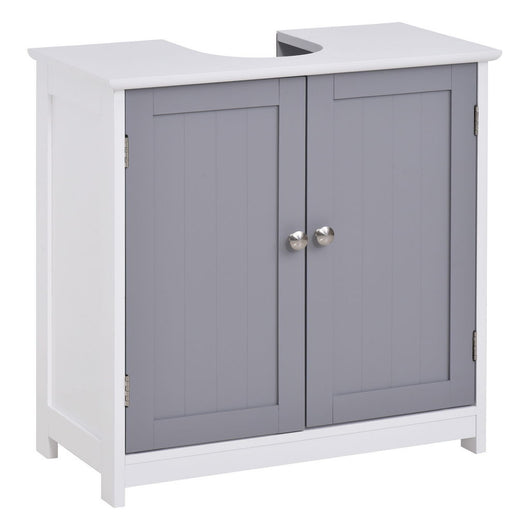 MOBILE SOTTO LAVABO A U 2 ANTE CON MENSOLA REGOLABILE 60X30X60CM BIANCO E GRIGIO