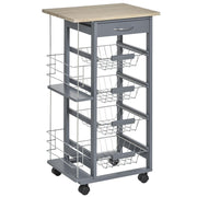CARRELLO DA CUCINA CON CASSETTO E 4 CESTELLI METALLICI 47X37X83 CM GRIGIO SCURO