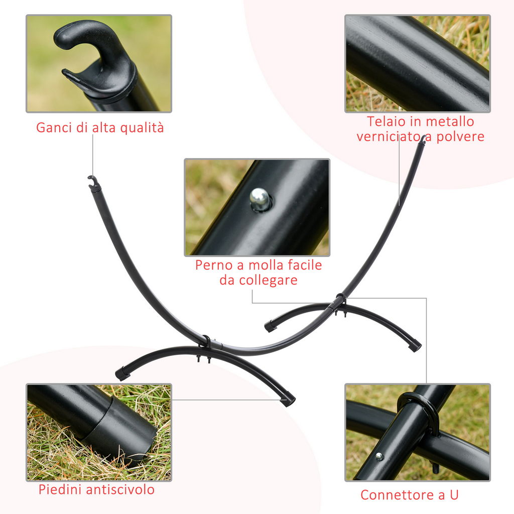 STRUTTURA PER AMACA UNIVERSALE DA ESTERNO IN METALLO, 300X90X100 CM, NERO
