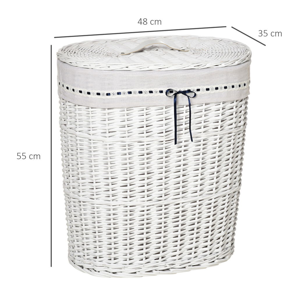 CESTO PORTABIANCHERIA IN VIMINI CON COPERCHIO E SACCO IN TESSUTO  BIANCO