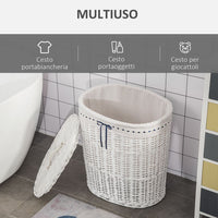 CESTO PORTABIANCHERIA IN VIMINI CON COPERCHIO E SACCO IN TESSUTO  BIANCO