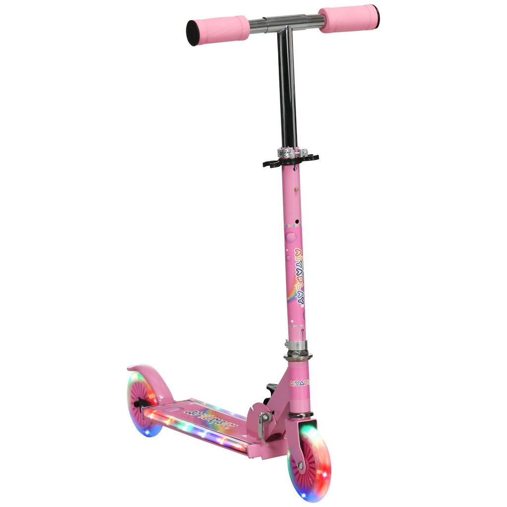 MONOPATTINO PER BAMBINI 3-7 ANNI PIEGHEVOLE A 2 RUOTE E ALTEZZA REGOLABILE, 67X30X63/68/73/76 CM ROSA
