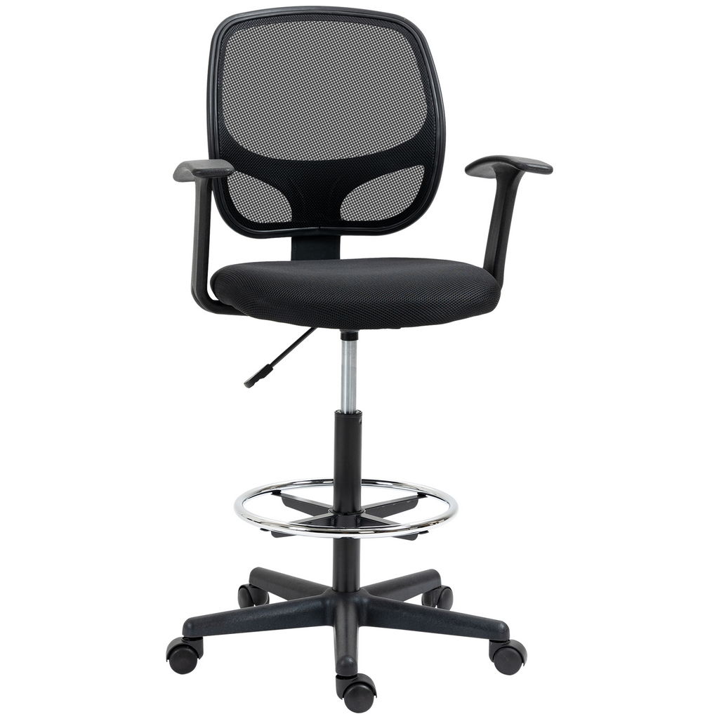 SEDIA DA UFFICIO AD ALTEZZA REGOLABILE CON BRACCIOLI ROTELLE E SEDUTA IMBOTTITA, 60X56X110-132 CM  NERA