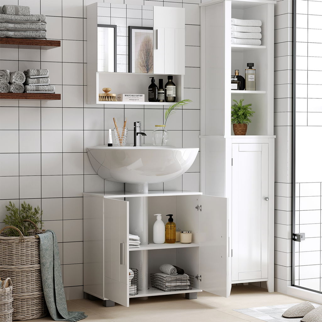 SPECCHIERA BAGNO IN LEGNO A 2 ANTE E RIPIANO APERTO 54X15.2X55.3CM BIANCO