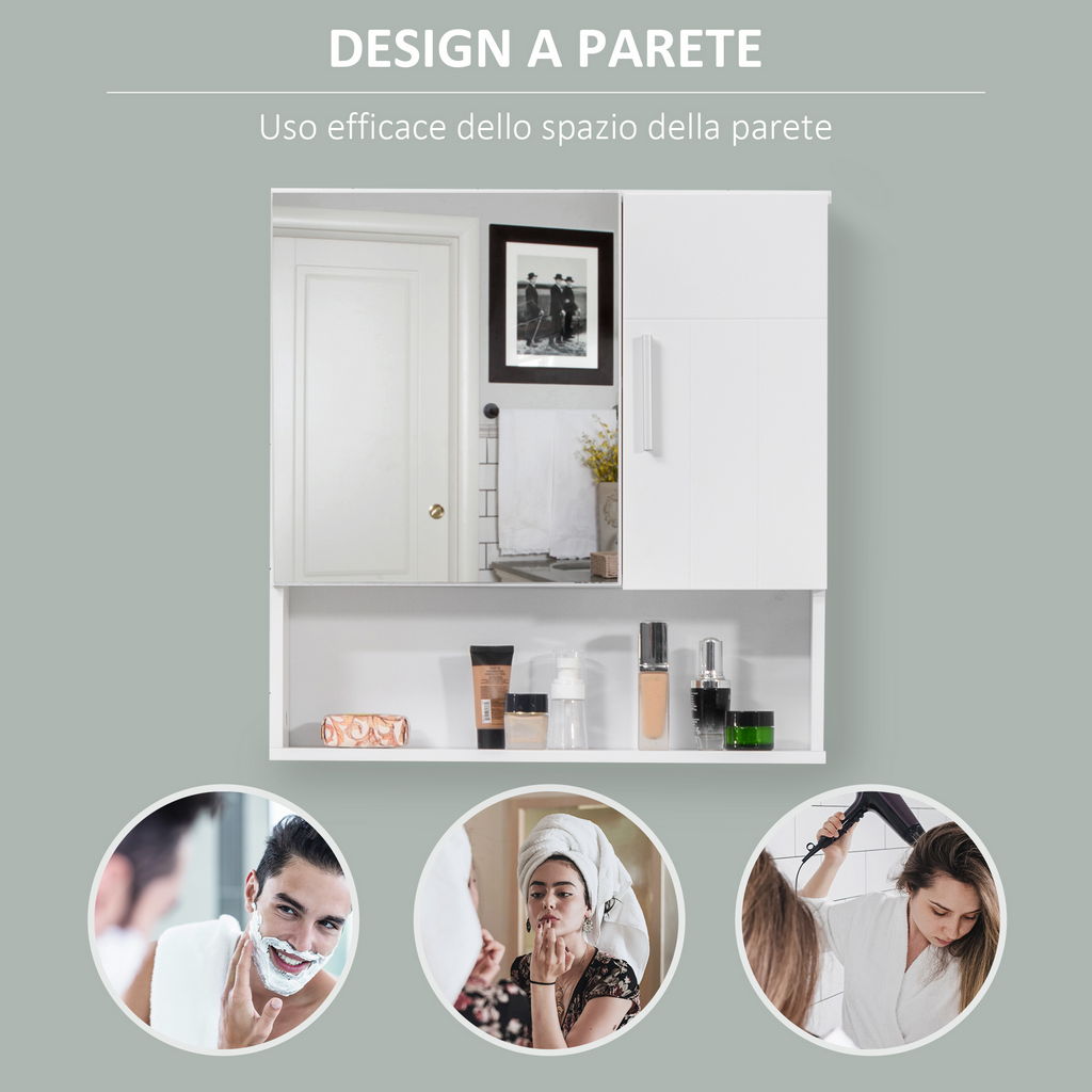 SPECCHIERA BAGNO IN LEGNO A 2 ANTE E RIPIANO APERTO 54X15.2X55.3CM BIANCO