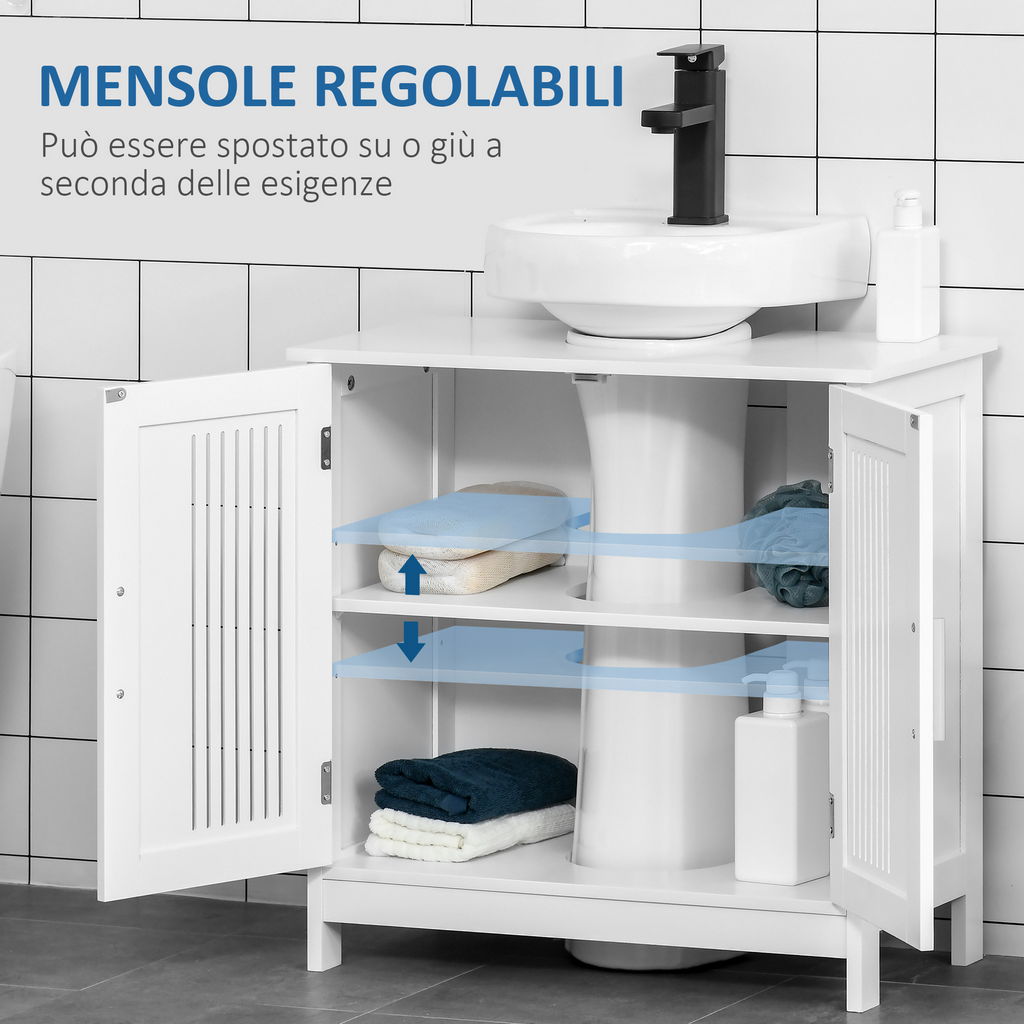 MOBILETTO DA BAGNO SOTTOLAVABO A 2 ANTE CON RIPIANI 60X30X60CM BIANCO