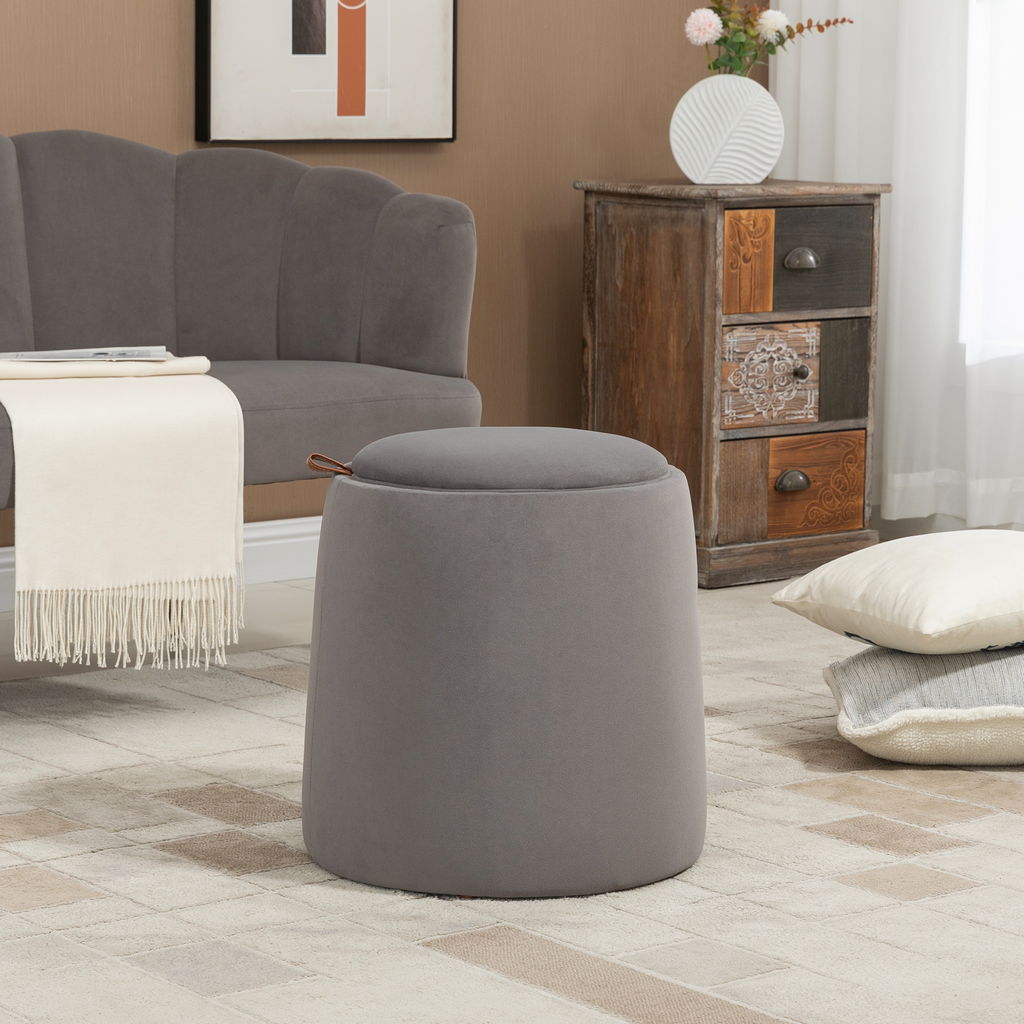 POUF CONTENITORE IN VELLUTO 2 IN 1 CONVERTIBILE IN TAVOLINO Ø44X47.5CM GRIGIO