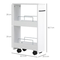 CARRELLO SALVASPAZIO MULTIUSO IN LEGNO MDF E RUOTE 42.5X20.3X66.7CM BIANCO