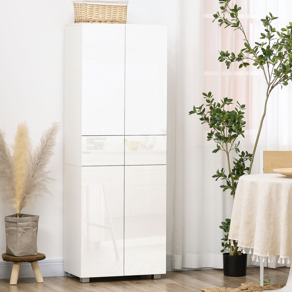 DISPENSA CUCINA CON 4 ANTE, 3 RIPIANI REGOLABILI E MENSOLE 60X35X170 CM BIANCO