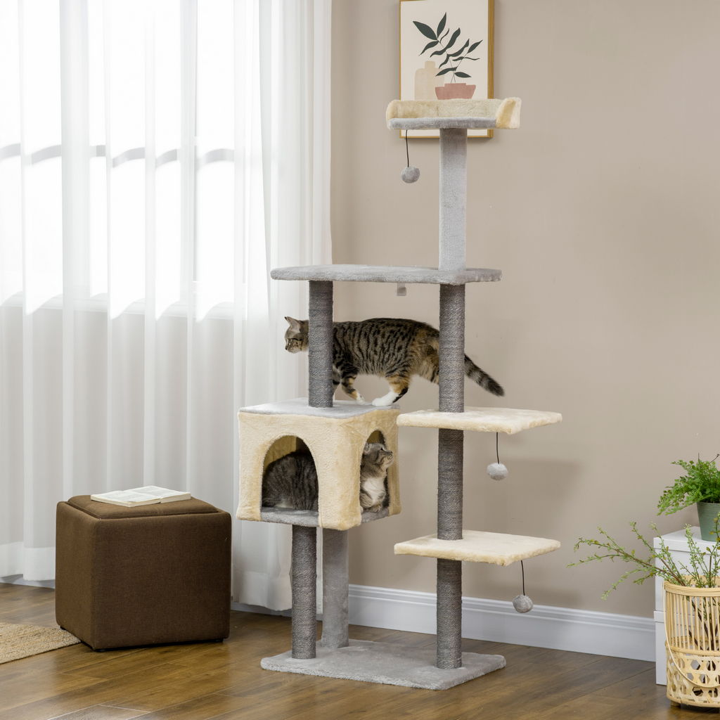 TIRAGRAFFI PER GATTI ALTO 156 CM CON LETTINO, CASETTA E PALI TIRAGRAFFI IN SISAL