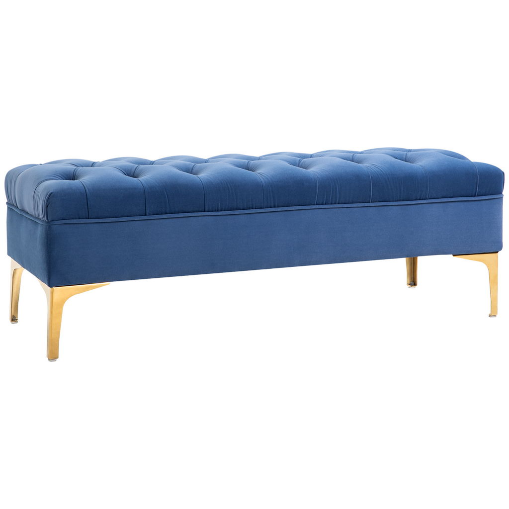 PANCA IMBOTTITA TESSUTO VELLUTATO TRAPUNTATO 118X45X42 CM BLU