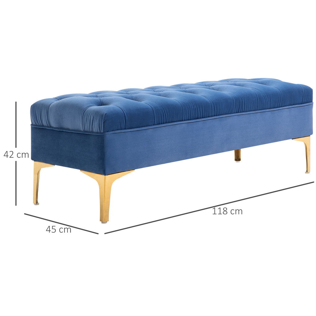 PANCA IMBOTTITA TESSUTO VELLUTATO TRAPUNTATO 118X45X42 CM BLU